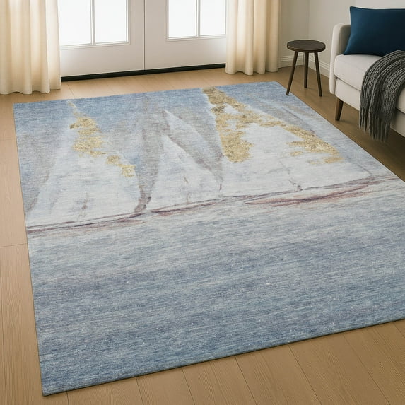 Addison Rugs Mayfield Premium Machine Washable Transitional Coastal Blue Rectangle Rug, 3' X 5' Machine Washable Transitional Coastal Blue Oversized Sherpa Throw Blanket
