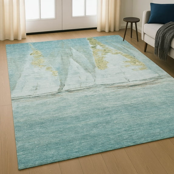 Addison Rugs Mayfield Premium Machine Washable Transitional Coastal Teal Rectangle Rug, 10' X 14' Machine Washable Transitional Coastal Teal Oversized Sherpa Throw Blanket