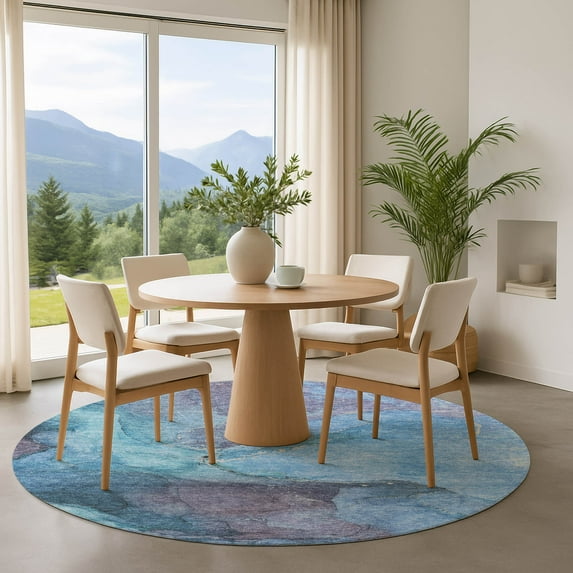 Addison Rugs Mayfield Premium Machine Washable Transitional Contemporary Blue Round Rug, 8' x 8'