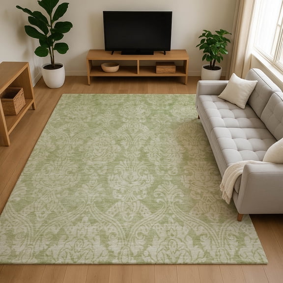 Addison Rugs Mayfield Premium Machine Washable Transitional Damask Aloe Rectangle Rug, 5' X 7'6" Machine Washable Transitional Damask Aloe Oversized Sherpa Throw Blanket
