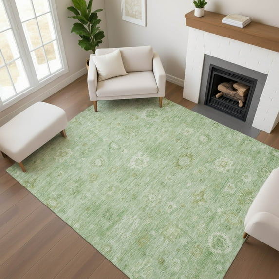 Addison Rugs Mayfield Premium Machine Washable Transitional Damask Aloe Rectangle Rug, 9' x 12'