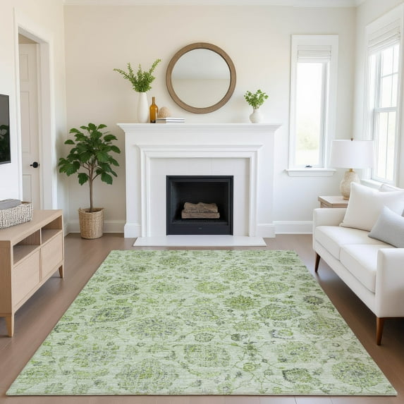 Addison Rugs Mayfield Premium Machine Washable Transitional Damask Aloe Rectangle Rug, 9' x 12'