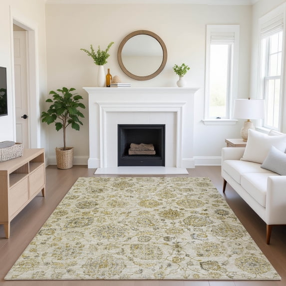 Addison Rugs Mayfield Premium Machine Washable Transitional Damask Beige Rectangle Rug, 10' x 14'
