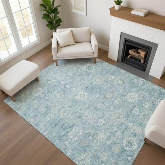 Addison Rugs Mayfield Premium Machine Washable Transitional Damask Blue Rectangle Rug, 3' x 5'