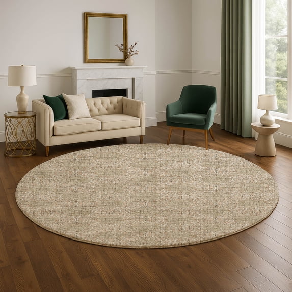 Addison Rugs Mayfield Premium Machine Washable Transitional Damask Copper Round Rug, 8' x 8'