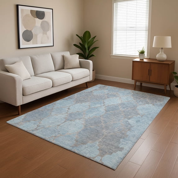 Addison Rugs Mayfield Premium Machine Washable Transitional Damask Denim Rectangle Rug, 5' x 7'6"