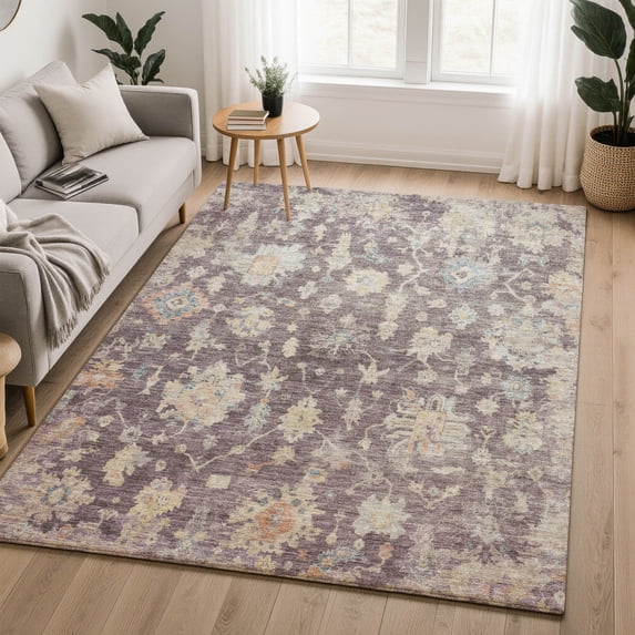 Addison Rugs Mayfield Premium Machine Washable Transitional Damask Eggplant Rectangle Rug, 10' x 14'