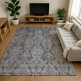 thumbnail image 1 of Addison Rugs Mayfield Premium Machine Washable Transitional Damask Gray Rectangle Rug, 9' X 12' Machine Washable Transitional Damask Gray Oversized Sherpa Throw Blanket, 1 of 7