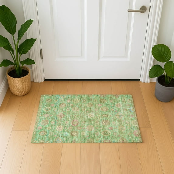 Addison Rugs Mayfield Premium Machine Washable Transitional Damask Lime Rectangle Rug, 1'8" x 2'6"