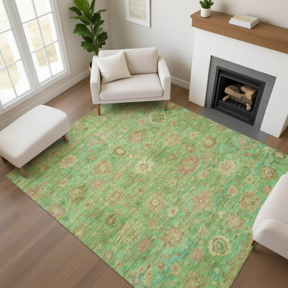 Addison Rugs Mayfield Premium Machine Washable Transitional Damask Lime Rectangle Rug, 3' x 5'