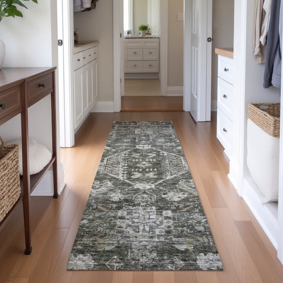 Addison Rugs Mayfield Premium Machine Washable Transitional Damask Pewter Runner Rug, 2'3" x 7'6"