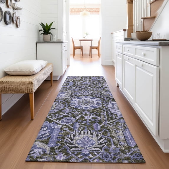 Addison Rugs Mayfield Premium Machine Washable Transitional Damask Purple Runner Rug, 2'3" x 7'6"