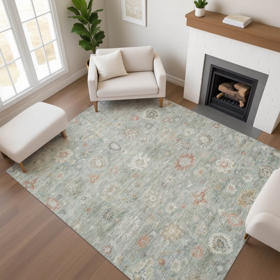 Addison Rugs Mayfield Premium Machine Washable Transitional Damask Sage Rectangle Rug, 3' x 5'