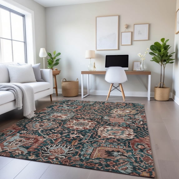 Addison Rugs Mayfield Premium Machine Washable Transitional Damask Salmon Rectangle Rug, 5' x 7'6"