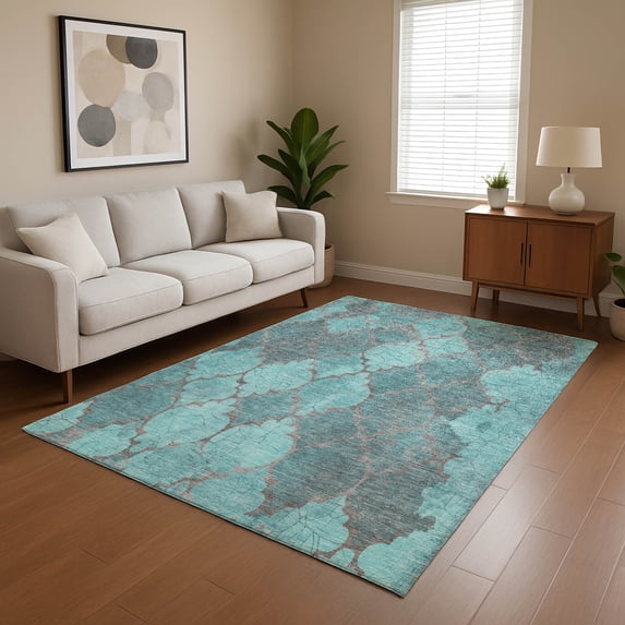 Addison Rugs Mayfield Premium Machine Washable Transitional Damask Teal Rectangle Rug, 3' x 5'