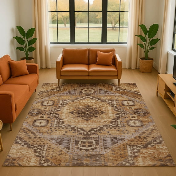 Addison Rugs Mayfield Premium Machine Washable Transitional Diamond Copper Rectangle Rug, 5' x 7'6"