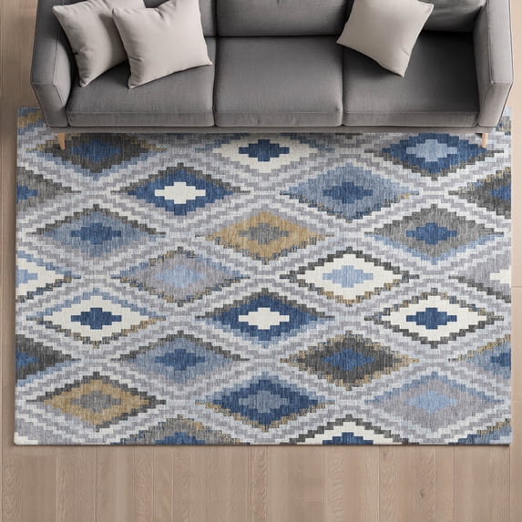 Addison Rugs Mayfield Premium Machine Washable Transitional Diamond Denim Rectangle Rug, 9' x 12'