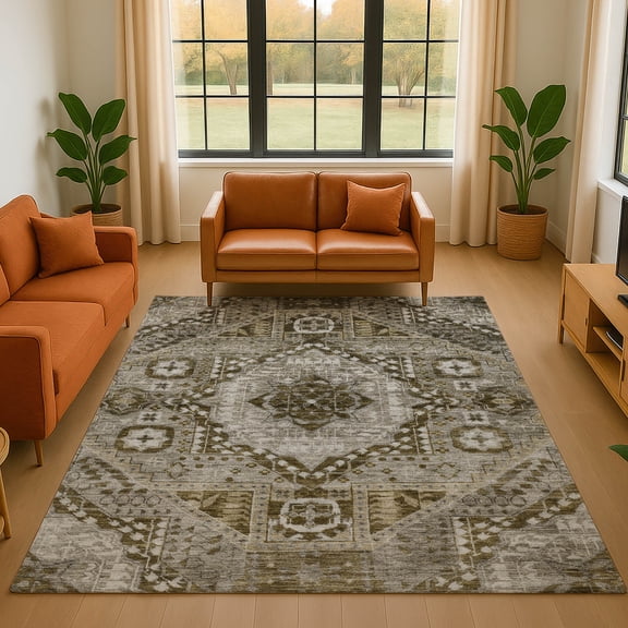 Addison Rugs Mayfield Premium Machine Washable Transitional Diamond Khaki Rectangle Rug, 10' x 14'