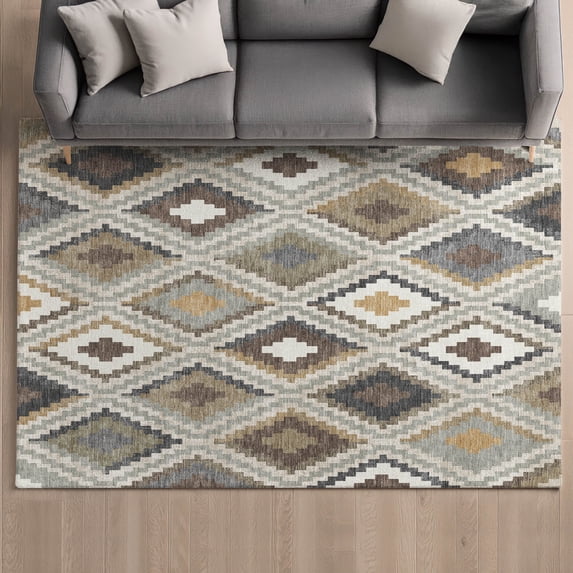 Addison Rugs Mayfield Premium Machine Washable Transitional Diamond Taupe Rectangle Rug, 3' x 5'