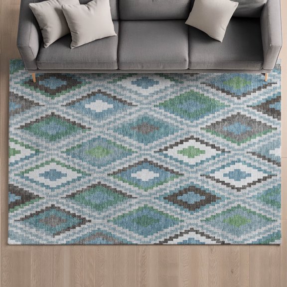 Addison Rugs Mayfield Premium Machine Washable Transitional Diamond Teal Rectangle Rug, 3' x 5'