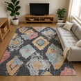 thumbnail image 1 of Addison Rugs Mayfield Premium Machine Washable Transitional Diamonds Charcoal Rectangle Rug, 8' X 10' Machine Washable Transitional Diamonds Charcoal Oversized Sherpa Throw Blanket, 1 of 7