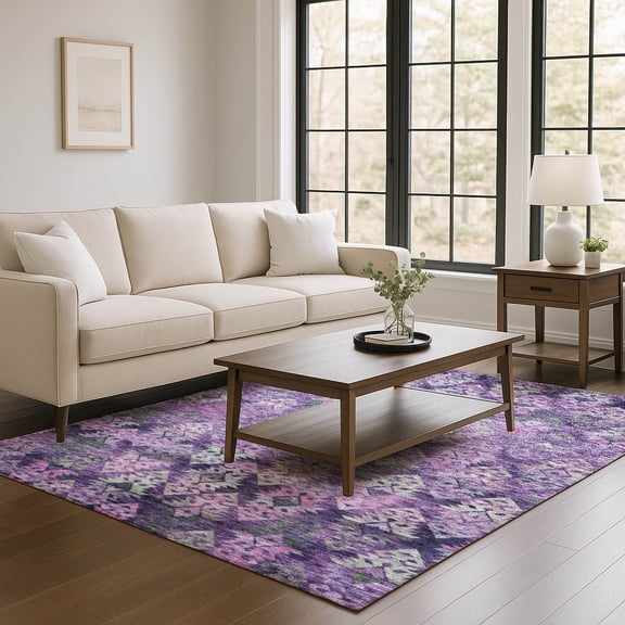 Addison Rugs Mayfield Premium Machine Washable Transitional Diamonds Eggplant Rectangle Rug, 5' x 7'6"