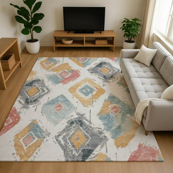 Addison Rugs Mayfield Premium Machine Washable Transitional Diamonds Ivory Rectangle Rug, 5' X 7'6" Machine Washable Transitional Diamonds Ivory Oversized Sherpa Throw Blanket