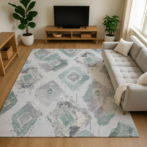 Addison Rugs Mayfield Premium Machine Washable Transitional Diamonds Seafoam Rectangle Rug, 10' X 14' Machine Washable Transitional Diamonds Seafoam Oversized Sherpa Throw Blanket