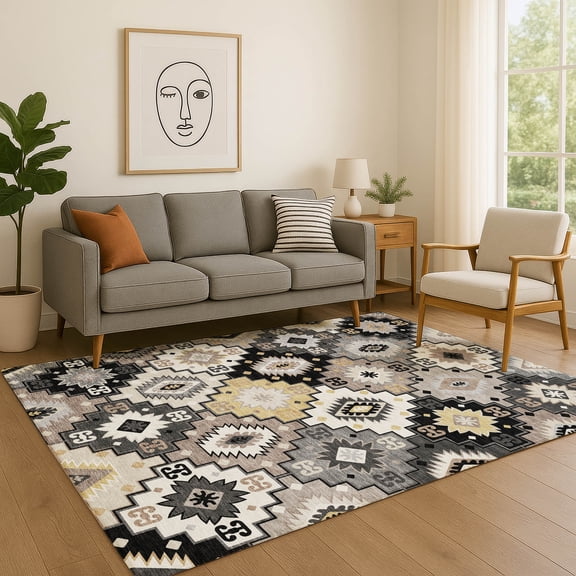 Addison Rugs Mayfield Premium Machine Washable Transitional Ethnic Black Rectangle Rug, 9' x 12'