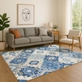 thumbnail image 1 of Addison Rugs Mayfield Premium Machine Washable Transitional Ethnic Blue Rectangle Rug, 10' X 14' Machine Washable Transitional Ethnic Blue Oversized Sherpa Throw Blanket, 1 of 6