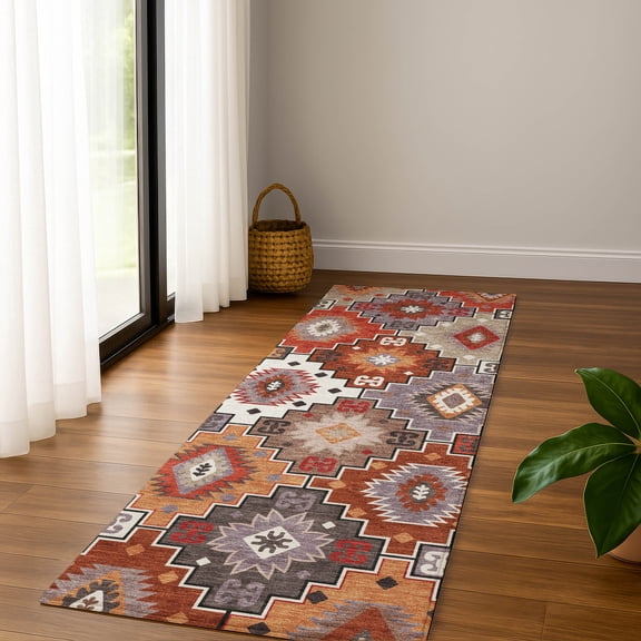 Addison Rugs Mayfield Premium Machine Washable Transitional Ethnic Paprika Runner Rug, 2'3" X 7'6" Machine Washable Transitional Ethnic Paprika Oversized Sherpa Throw Blanket