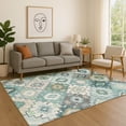 thumbnail image 1 of Addison Rugs Mayfield Premium Machine Washable Transitional Ethnic Teal Rectangle Rug, 10' X 14' Machine Washable Transitional Ethnic Teal Oversized Sherpa Throw Blanket, 1 of 6