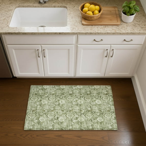 Addison Rugs Mayfield Premium Machine Washable Transitional Floral Aloe Rectangle Rug, 1'8" x 2'6"
