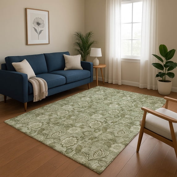 Addison Rugs Mayfield Premium Machine Washable Transitional Floral Aloe Rectangle Rug, 3' x 5'