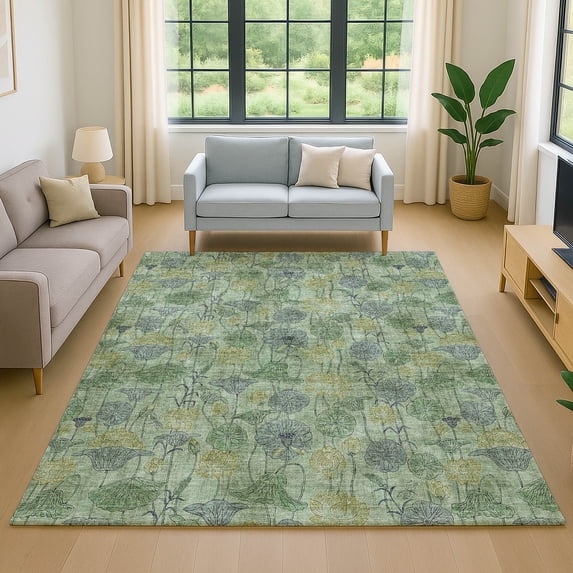 Addison Rugs Mayfield Premium Machine Washable Transitional Floral Aloe Rectangle Rug, 5' x 7'6"