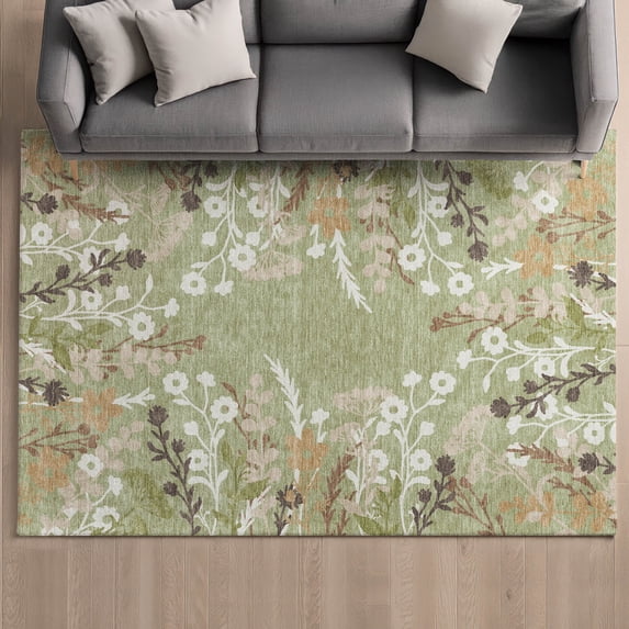 Addison Rugs Mayfield Premium Machine Washable Transitional Floral Aloe Rectangle Rug, 8' x 10'