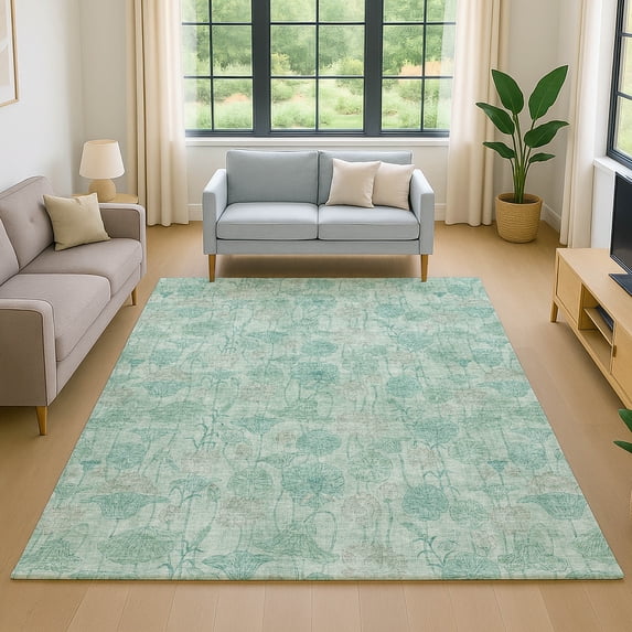 Addison Rugs Mayfield Premium Machine Washable Transitional Floral Aqua Rectangle Rug, 3' x 5'