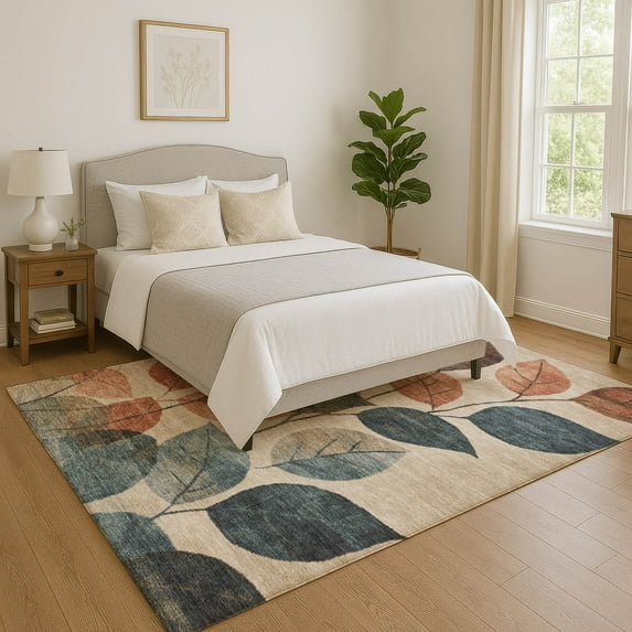 Addison Rugs Mayfield Premium Machine Washable Transitional Floral Beige Rectangle Rug, 3' x 5'