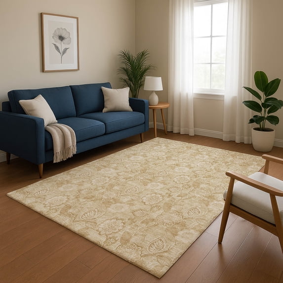 Addison Rugs Mayfield Premium Machine Washable Transitional Floral Beige Rectangle Rug, 8' x 10'