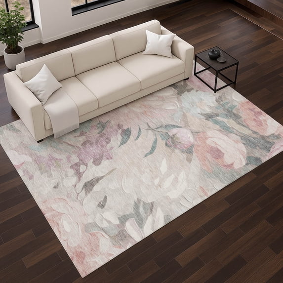 Addison Rugs Mayfield Premium Machine Washable Transitional Floral Beige Rectangle Rug, 8' x 10'