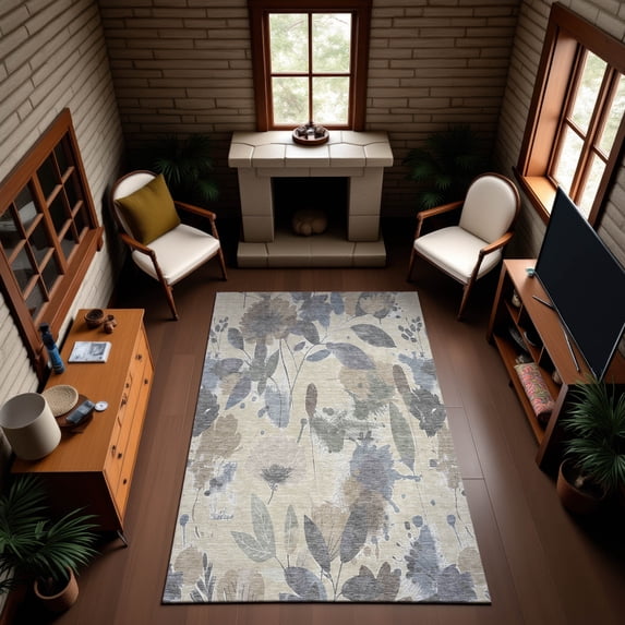 Addison Rugs Mayfield Premium Machine Washable Transitional Floral Beige Rectangle Rug, 8' x 10'