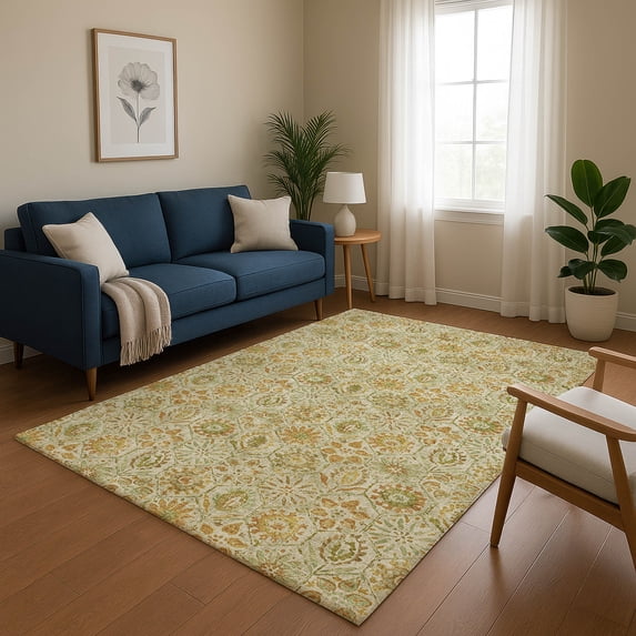 Addison Rugs Mayfield Premium Machine Washable Transitional Floral Beige Rectangle Rug, 9' x 12'