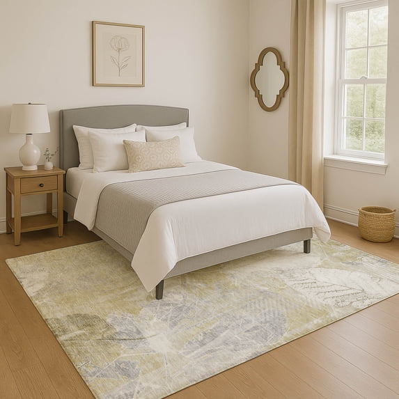 Addison Rugs Mayfield Premium Machine Washable Transitional Floral Beige Rectangle Rug, 9' x 12'