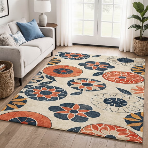 Addison Rugs Mayfield Premium Machine Washable Transitional Floral Beige Rectangle Rug, 9' x 12'