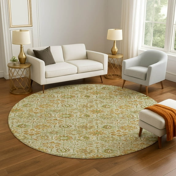 Addison Rugs Mayfield Premium Machine Washable Transitional Floral Beige Round Rug, 8' x 8'