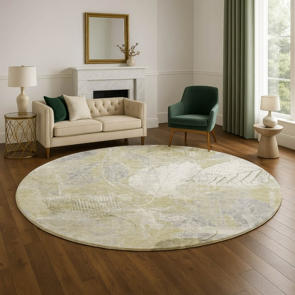 Addison Rugs Mayfield Premium Machine Washable Transitional Floral Beige Round Rug, 8' x 8'