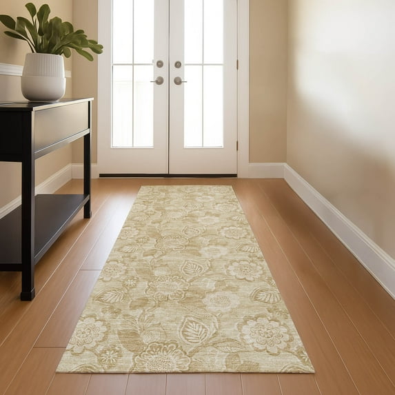 Addison Rugs Mayfield Premium Machine Washable Transitional Floral Beige Runner Rug, 2'3" x 7'6"