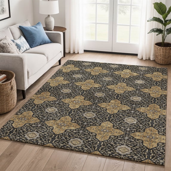 Addison Rugs Mayfield Premium Machine Washable Transitional Floral Black Rectangle Rug, 9' x 12'