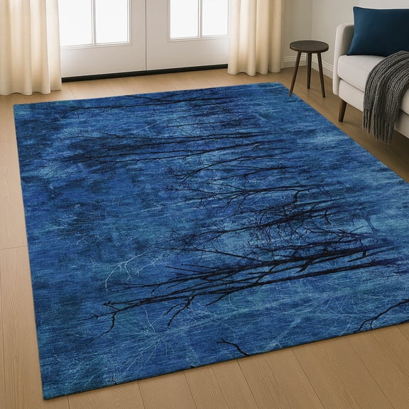 Addison Rugs Mayfield Premium Machine Washable Transitional Floral Blue Rectangle Rug, 3' X 5' Machine Washable Transitional Floral Blue Oversized Sherpa Throw Blanket