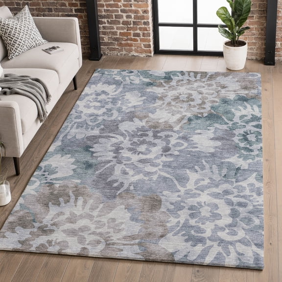 Addison Rugs Mayfield Premium Machine Washable Transitional Floral Blue Rectangle Rug, 3' X 5' Machine Washable Transitional Floral Blue Oversized Sherpa Throw Blanket